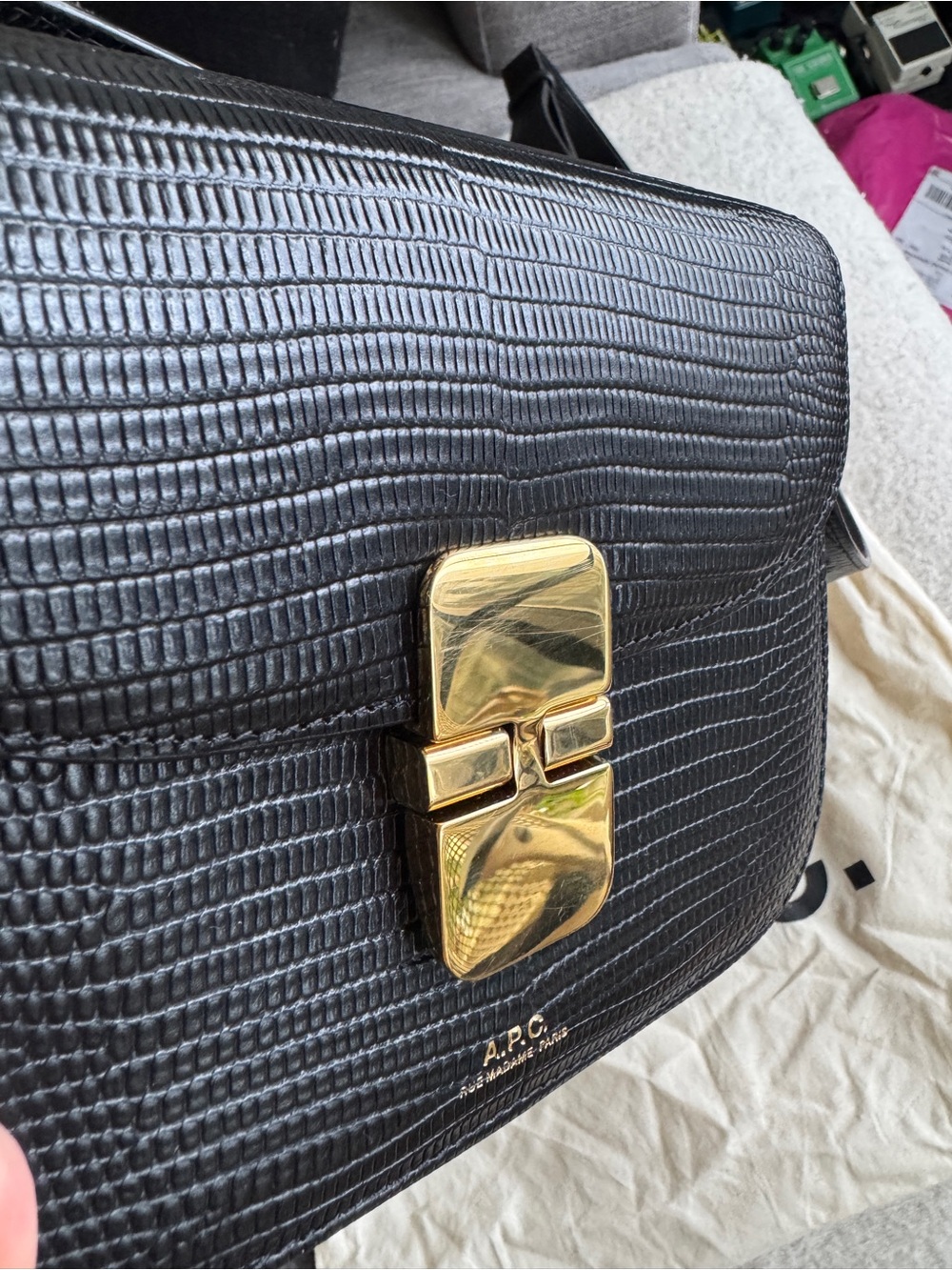 A.P.C. Grace Mini Bag Black Embossed Lizard - Picture 3 of 7